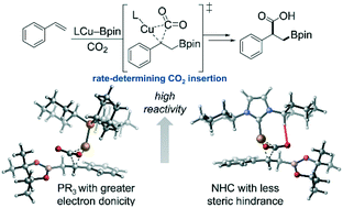 Graphical abstract: Computational exploration of ligand effects in copper-catalyzed boracarboxylation of styrene with CO2