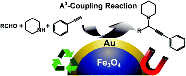 Graphical abstract: Magnetically recoverable Fe3O4@Au-coated nanoscale catalysts for the A3-coupling reaction