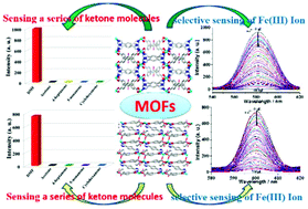 Graphical abstract: Metal–organic frameworks with 1,4-di(1H-imidazol-4-yl)benzene and varied carboxylate ligands for selectively sensing Fe(iii) ions and ketone molecules
