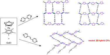 Graphical abstract: Neutral two-dimensional organometallic–organic hybrid polymers based on pentaphosphaferrocene, bipyridyl linkers and CuCl