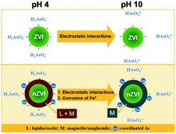Graphical abstract: The double influence mechanism of pH on arsenic removal by nano zero valent iron: electrostatic interactions and the corrosion of Fe0
