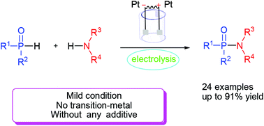 Graphical abstract: Efficient electrosynthesis of phosphinic amides via oxidative cross-coupling between N–H/P–H