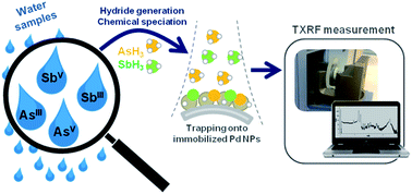 Graphical abstract: Speciation of inorganic As and Sb in natural waters by total reflection X-ray fluorescence following selective hydride generation and trapping onto quartz reflectors coated with nanostructured Pd
