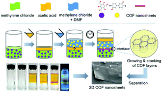 Graphical abstract: Growth of high-quality covalent organic framework nanosheets at the interface of two miscible organic solvents