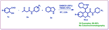 Graphical abstract: One-pot three-component protocol for the synthesis of indolyl-4H-chromene-3-carboxamides as antioxidant and antibacterial agents