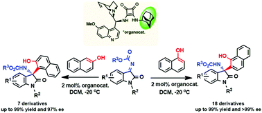 Graphical abstract: Organocatalytic enantioselective construction of isatin-derived N-alkoxycarbonyl 1,3-aminonaphthols via sterically encumbered hydrocarbon-substituted quinine-based squaramide
