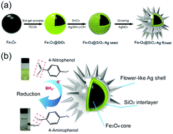 Graphical abstract: Silver coated magnetic microflowers as efficient and recyclable catalysts for catalytic reduction