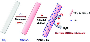 Graphical abstract: Enhanced catalytic activity and stability of copper and nitrogen doped titania nanorod supported Pt electrocatalyst for oxygen reduction reaction in polymer electrolyte fuel cells