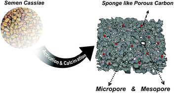 Graphical abstract: Preparation of porous carbon electrodes from semen cassiae for high-performance electric double-layer capacitors