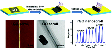 Graphical abstract: Scrolling up graphene oxide nanosheets assisted by self-assembled monolayers of alkanethiols