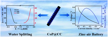Graphical abstract: Carbon cloth supported cobalt phosphide as multifunctional catalysts for efficient overall water splitting and zinc–air batteries