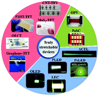 Graphical abstract: Recent developments of truly stretchable thin film electronic and optoelectronic devices