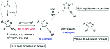 Graphical abstract: Synthesis of alkynyl furoxans. Rare carbon–carbon bond-forming reaction on a furoxan ring