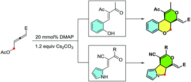Graphical abstract: Construction of polycyclic frameworks via a DMAP-catalysed tandem addition–(4 + 2) annulation sequence of δ-acetoxy allenoate