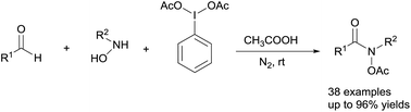 Graphical abstract: Synthesis of N-acetoxy-N-arylamides via diacetoxyiodobenzene promoted double acylation reaction of hydroxylamines with aldehydes