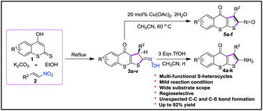 Graphical abstract: K2CO3 catalyzed regioselective synthesis of thieno[2,3-b]thiochromen-4-one oximes: access to the corresponding amine and nitroso derivatives