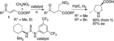 Graphical abstract: Synthesis of pyrrolidine-3-carboxylic acid derivatives via asymmetric Michael addition reactions of carboxylate-substituted enones