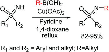 Graphical abstract: Copper promoted N-alkylation of sulfoximines with alkylboronic acid under mild conditions