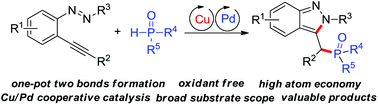 Graphical abstract: Cu/Pd cooperatively catalyzed tandem C–N and C–P bond formation: access to phosphorated 2H-indazoles