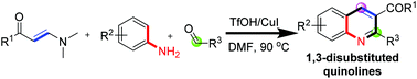 Graphical abstract: Regioselective three-component synthesis of 2,3-disubstituted quinolines via the enaminone modified Povarov reaction