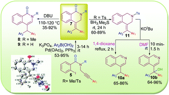 Graphical abstract: Palladium-catalysed stereoselective synthesis of 4-(diarylmethylidene)-3,4-dihydroisoquinolin-1(2H)-ones: expedient access to 4-substituted isoquinolin-1(2H)-ones and isoquinolines