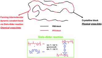 Graphical abstract: Interplay between crystallization and the Diels–Alder reaction in biobased multiblock copolyesters possessing dynamic covalent bonds