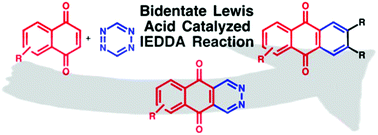Graphical abstract: Synthesis of 2,3-diaza-anthraquinones via the bidentate Lewis acid catalysed inverse electron-demand Diels–Alder (IEDDA) reaction