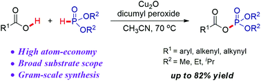 Graphical abstract: Copper-catalyzed oxidative dehydrogenative coupling of carboxylic acids with H-phosphonates: an efficient and practical approach to acyl phosphate esters
