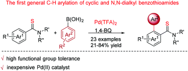 Graphical abstract: Pd-catalyzed C–H arylation of benzothioamides with boronic acids using thioamides as directing groups