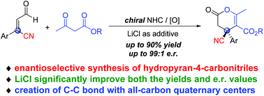 Graphical abstract: NHC-catalyzed enantioselective synthesis of dihydropyran-4-carbonitriles bearing all-carbon quaternary centers