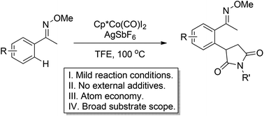 Graphical abstract: Cobalt(iii)-catalyzed 1,4-addition of C–H bonds of oximes to maleimides