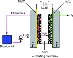 Graphical abstract: Carbon supported Rh nanoparticles for the production of hydrogen and chemicals by the electroreforming of biomass-derived alcohols