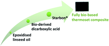 Graphical abstract: Bio-based carbonaceous composite materials from epoxidised linseed oil, bio-derived curing agent and starch with controllable functionality