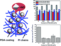 Graphical abstract: Dopamine@Nanodiamond as novel reinforcing nanofillers for polyimide with enhanced thermal, mechanical and wear resistance performance