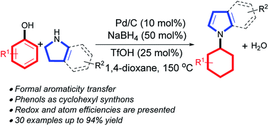Graphical abstract: Formal aromaticity transfer for palladium-catalyzed coupling between phenols and pyrrolidines/indolines