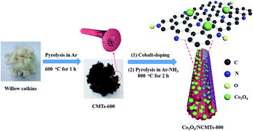 Graphical abstract: Biomass willow catkin-derived Co3O4/N-doped hollow hierarchical porous carbon microtubes as an effective tri-functional electrocatalyst