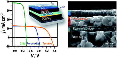 Graphical abstract: Monolithic tandem solar cells comprising electrodeposited CuInSe2 and perovskite solar cells with a nanoparticulate ZnO buffer layer