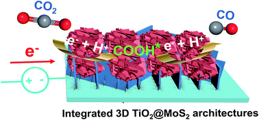 Graphical abstract: Robust and selective electrochemical reduction of CO2: the case of integrated 3D TiO2@MoS2 architectures and Ti–S bonding effects