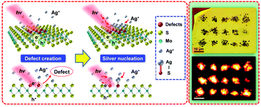 Graphical abstract: One-step selective formation of silver nanoparticles on atomic layered MoS2 by laser-induced defect engineering and photoreduction