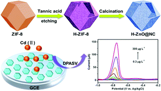 Graphical abstract: In situ fabrication of hollow ZnO@NC polyhedra from ZIF-8 for the determination of trace Cd(ii)