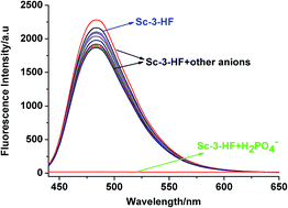 Graphical abstract: A Sc–3-HF complex as a fluorescent chemosensor for the selective detection of dihydrogen phosphate