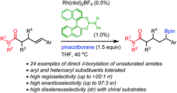 Graphical abstract: Rhodium-catalyzed asymmetric hydroboration of γ,δ-unsaturated amide derivatives: δ-borylated amides