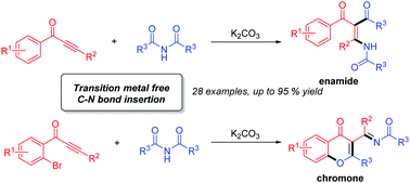 Graphical abstract: Transition-metal-free insertion reactions of alkynes into the C–N σ-bonds of imides: synthesis of substituted enamides or chromones