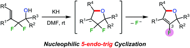 Graphical abstract: sp3 carbon–fluorine bond activation in 2,2-difluorohomoallylic alcohols via nucleophilic 5-endo-trig cyclisation: synthesis of 3-fluorinated furan derivatives