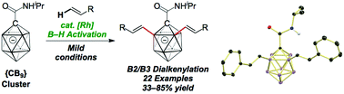 Graphical abstract: Rhodium(iii)-catalyzed dehydrogenative dialkenylation of the monocarba-closo-decaborate cluster by regioselective B–H activation