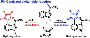 Graphical abstract: Rhodium(iii)-catalyzed C–H activation at the C4-position of indole: switchable hydroarylation and oxidative Heck-type reactions of maleimides