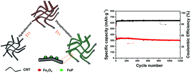 Graphical abstract: Carbon-coated FeP nanoparticles anchored on carbon nanotube networks as an anode for long-life sodium-ion storage
