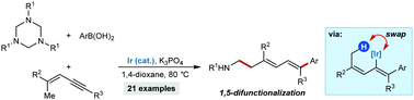 Graphical abstract: Iridium-catalyzed 1,5-(aryl)aminomethylation of 1,3-enynes by alkenyl-to-allyl 1,4-iridium(i) migration