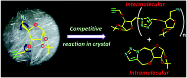 Graphical abstract: Three-way competition in a topochemical reaction: permutative azide–alkyne cycloaddition reactions leading to a vast library of products in the crystal