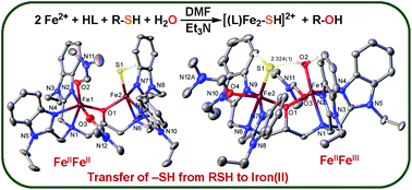 Graphical abstract: Transfer of hydrosulfide from thiols to iron(ii): a convenient synthetic route to nonheme diiron(ii)–hydrosulfide complexes